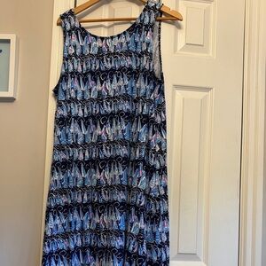 Lili Pulitzer. Blue and Black Casual Sleeveless Scoop Neck Sundress